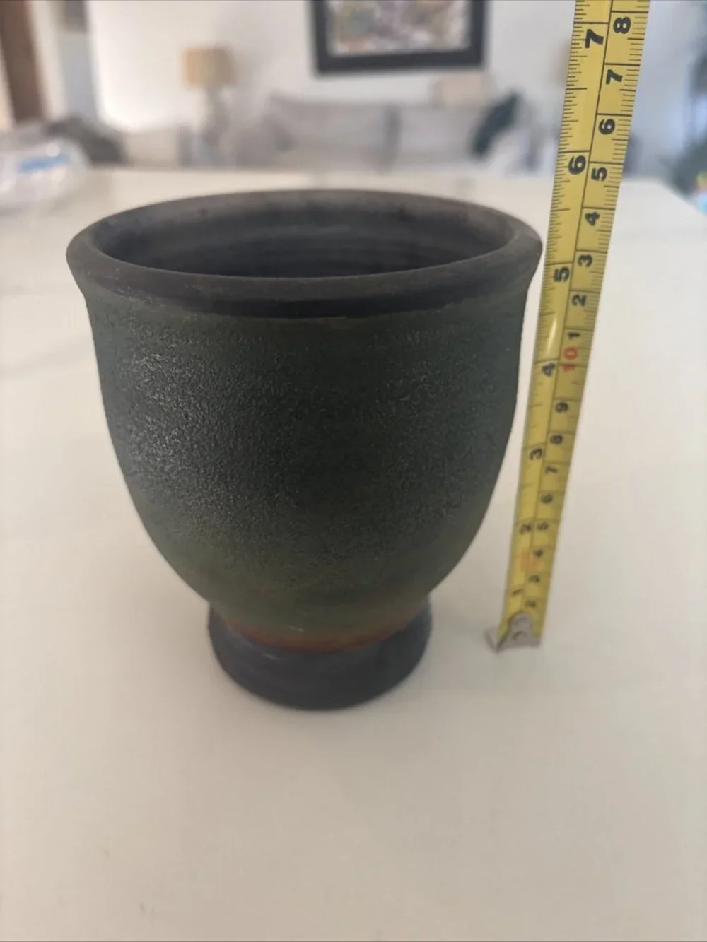 Dark Green Metallic ‘McKenzie’ Raku Pottery Vase Planter 5.5 Tall, 4.5” Wide